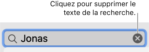 Le champ de recherche avec du texte saisi ; le bouton Supprimer se trouve sur le côté droit du champ.