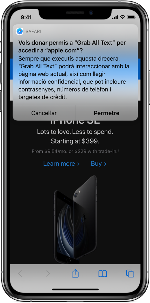 L’editor de dreceres amb una sol·licitud per permetre que la drecera s’executi en un domini concret.