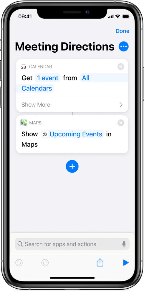 Example shortcut showing actions that rely on content detection.