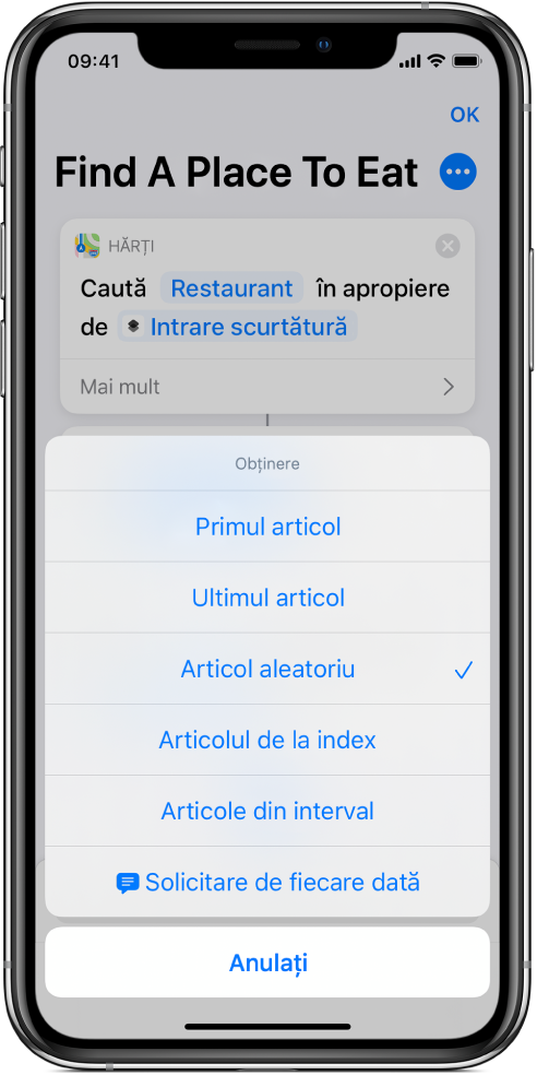 Acțiunea "Obțineți articol din listă.