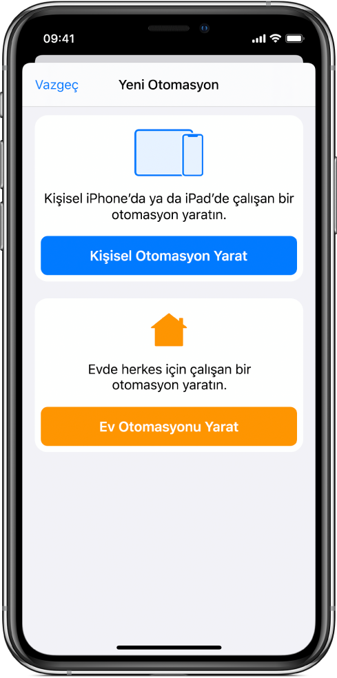 Kestirmeler uygulamasının Otomasyon bölümü.