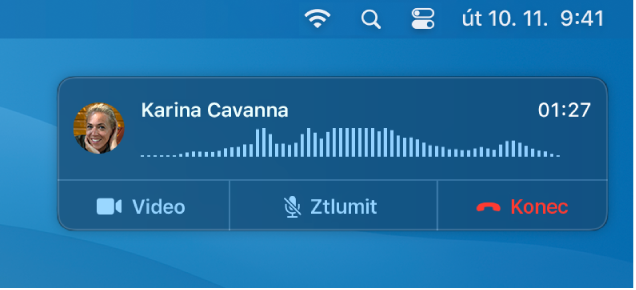 Část obrazovky Macu s oknem oznámení hovoru
