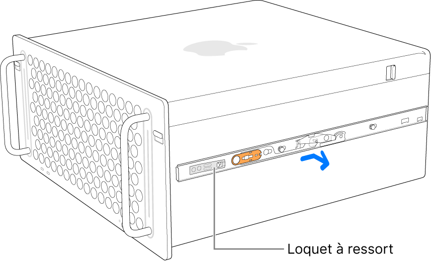 Un rail est détaché du côté du Mac Pro.
