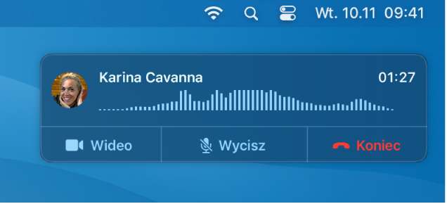 Fragment ekranu Maca z widocznym powiadomieniem o połączeniu.