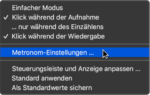 Abbildung. Menü „Metronom“