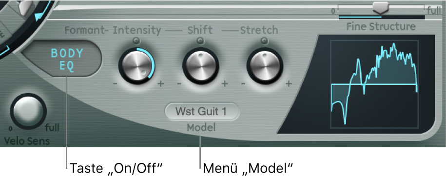 Abbildung. Body EQ-Aktivierungstaste und Modellparameter