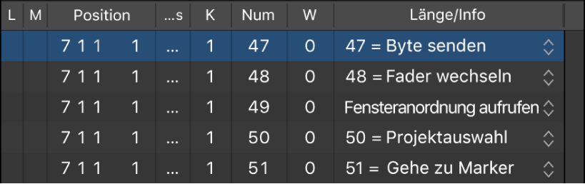 Abbildung. Event-Liste mit Meta-Events