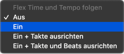 Abbildung. Einblendmenü „Flex & Folgen“ im Informationsfenster „Spuren“ mit den verfügbaren Optionen