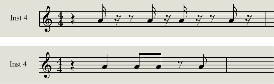 Abbildung. „Interpretation“ im Notationseditor deaktiviert und aktiviert