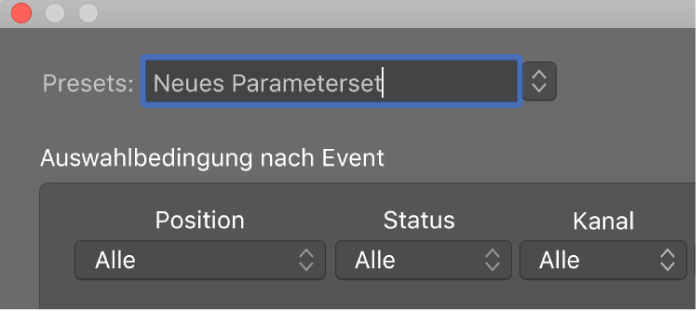 Abbildung. Eingabe eines Namens für ein Transform-Set im Menü „Presets“