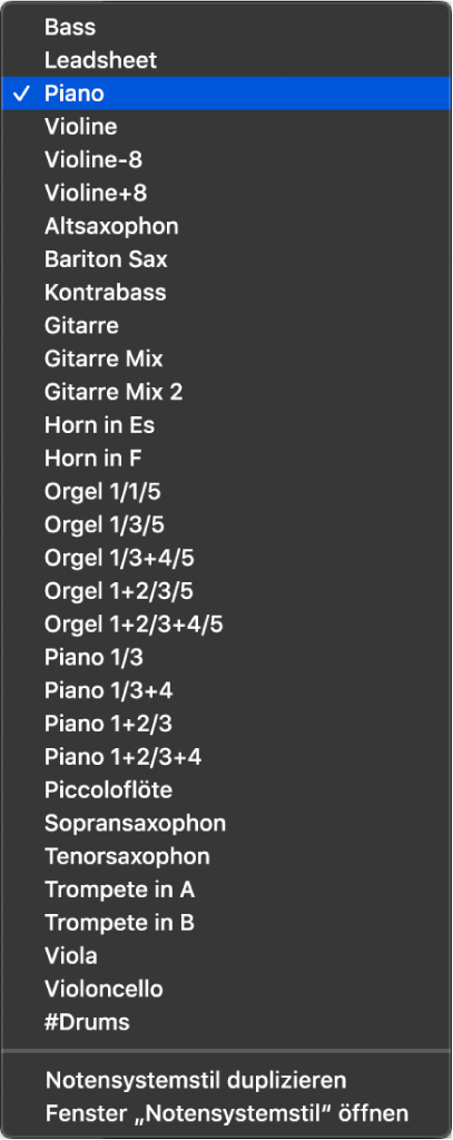 Abbildung. Einblendmenü „Stil“ in der Darstellungs-Parameterbox