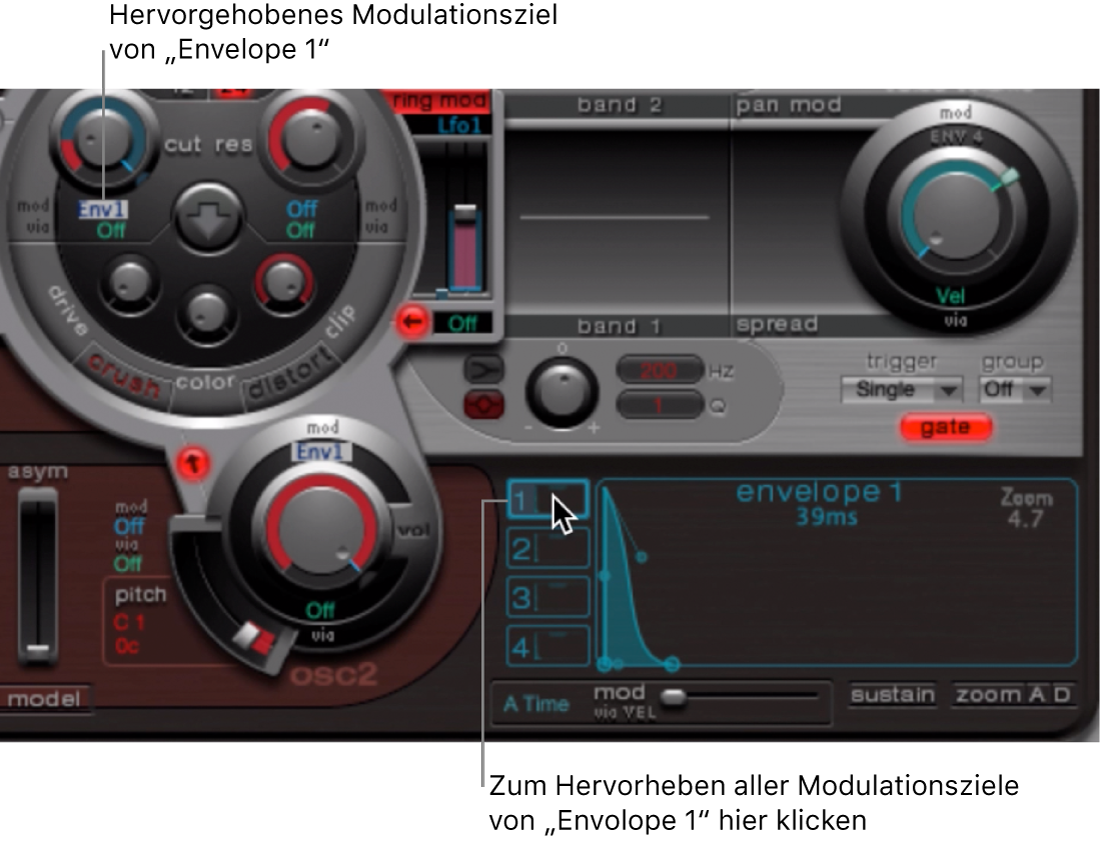 Abbildung. Hüllkurven-Ansicht und Modulationsziel