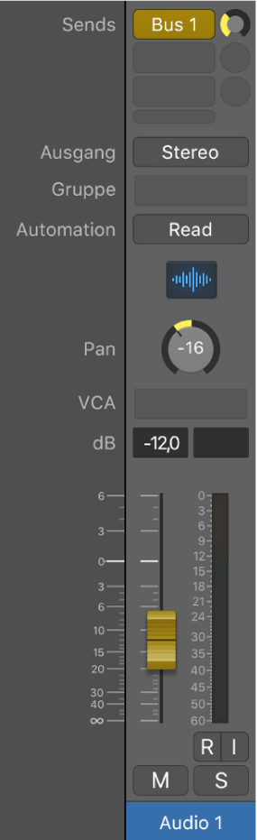 Abbildung. Channel-Strip im Modus „Sends auf Fader“