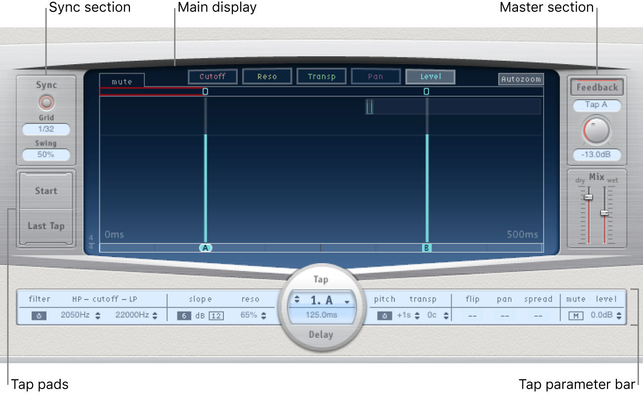 Figure. Delay Designer window, showing main interface areas.