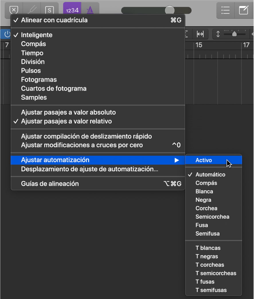 Ilustración. Se está señalando el comando de menú en el submenú “Ajustar automatización”.