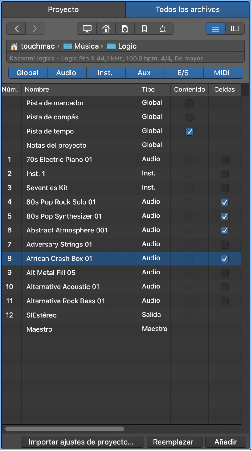 Ilustración. Visualización “Importación de pistas” en el explorador de todos los archivos.