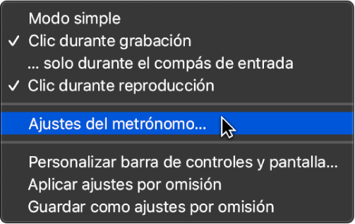 Ilustración. Menú Metrónomo.
