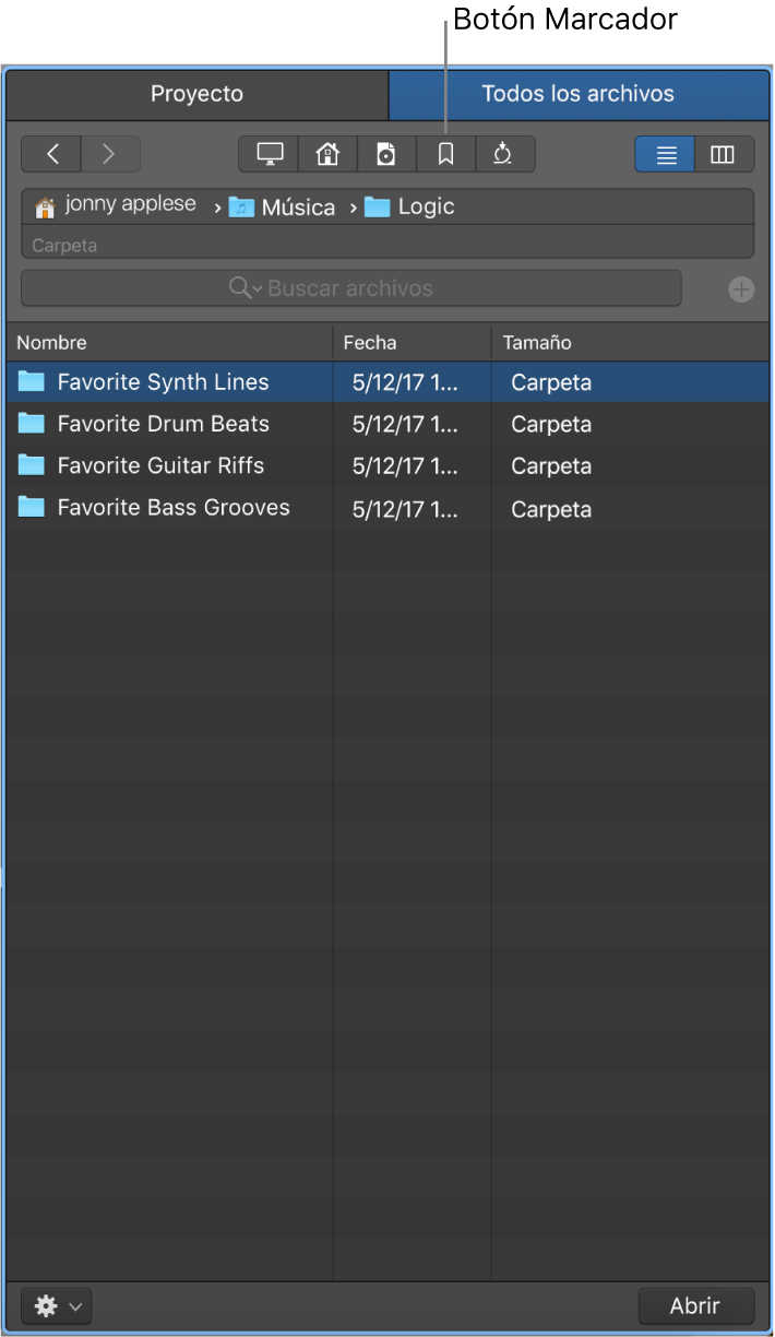Ilustración. Explorador de todos los archivos con el botón Marcador.