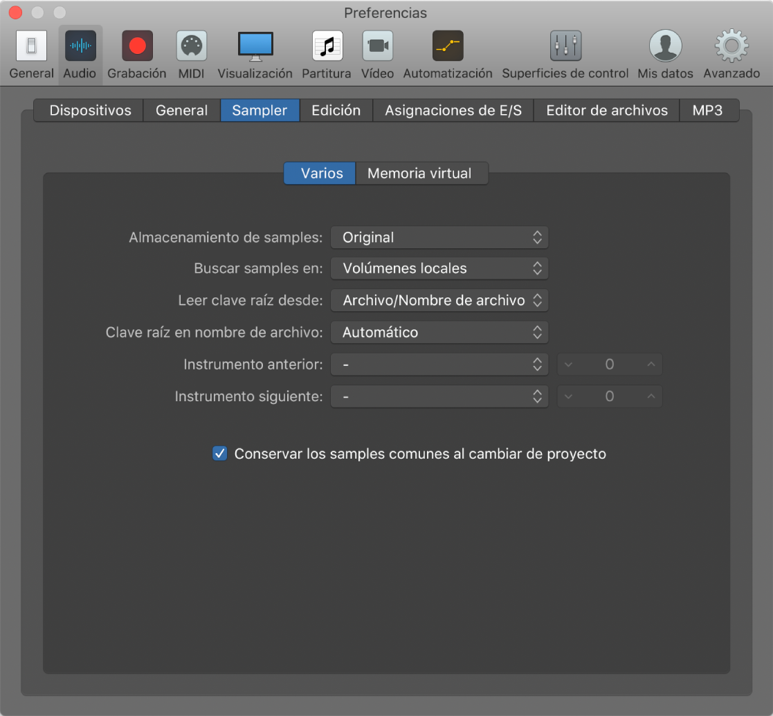 Ilustración. Preferencias Varios de Sampler.