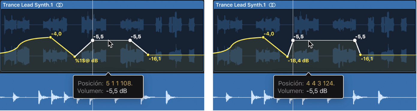 Ilustración. Ajuste de una curva de automatización simétricamente entre dos puntos alineados horizontalmente