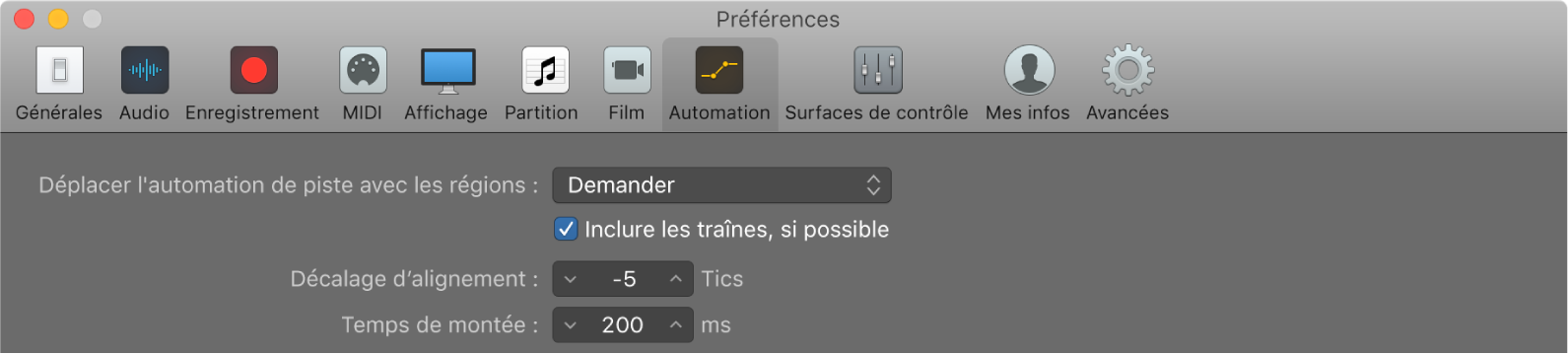 Figure. Préférences d’automation