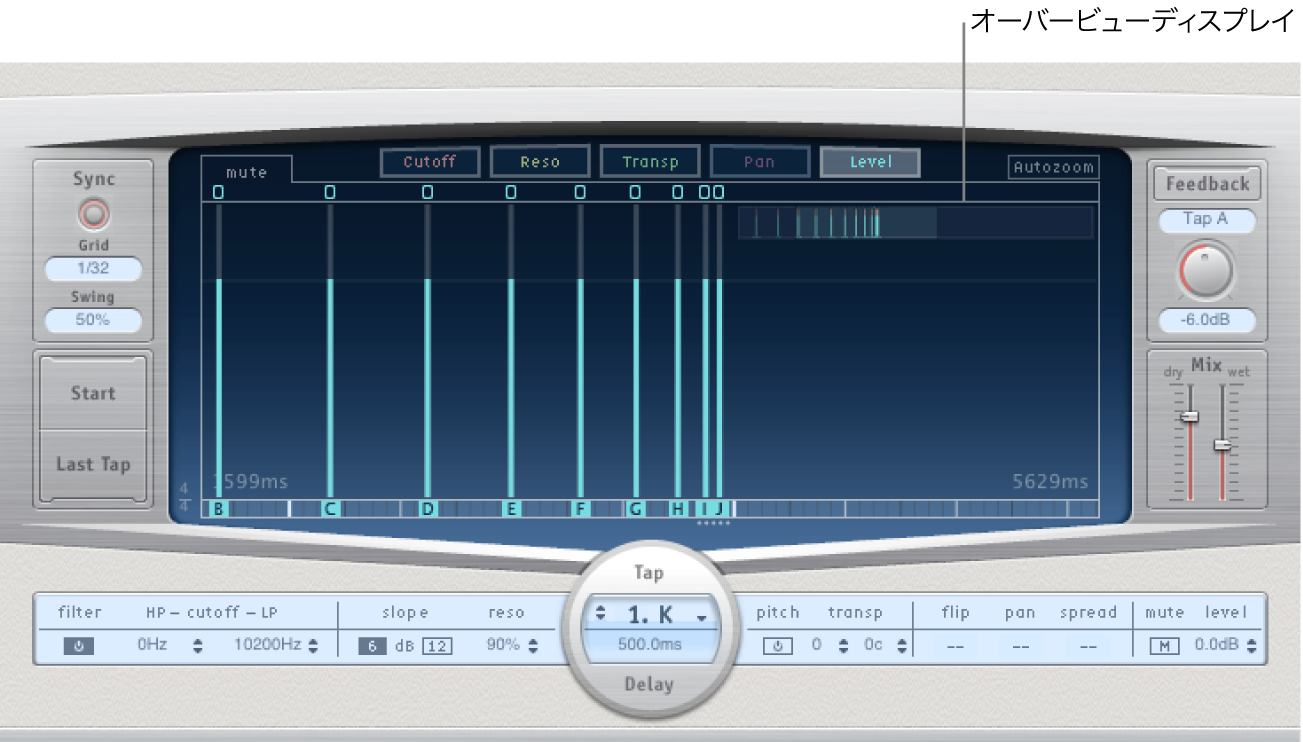 図。タップディスプレイ。オーバービューディスプレイを示している。