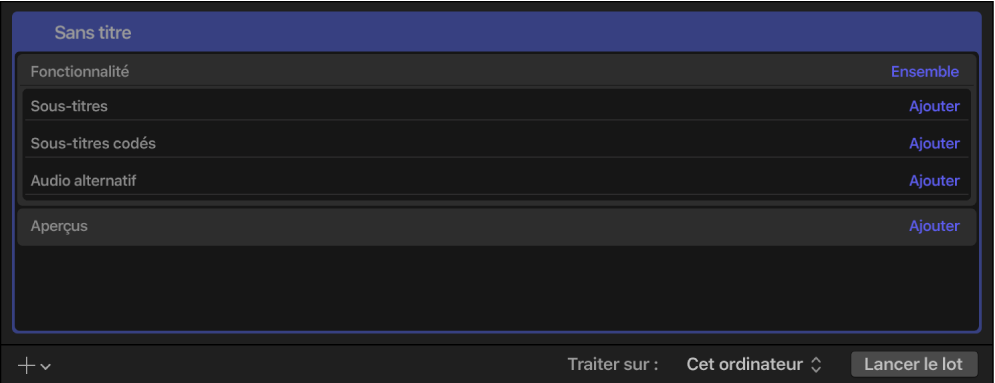 Zone du lot affichant une tâche de paquet iTunes Store.