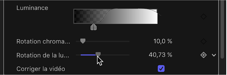 Réglage du curseur « Rotation de la luminance » du filtre Incrustateur