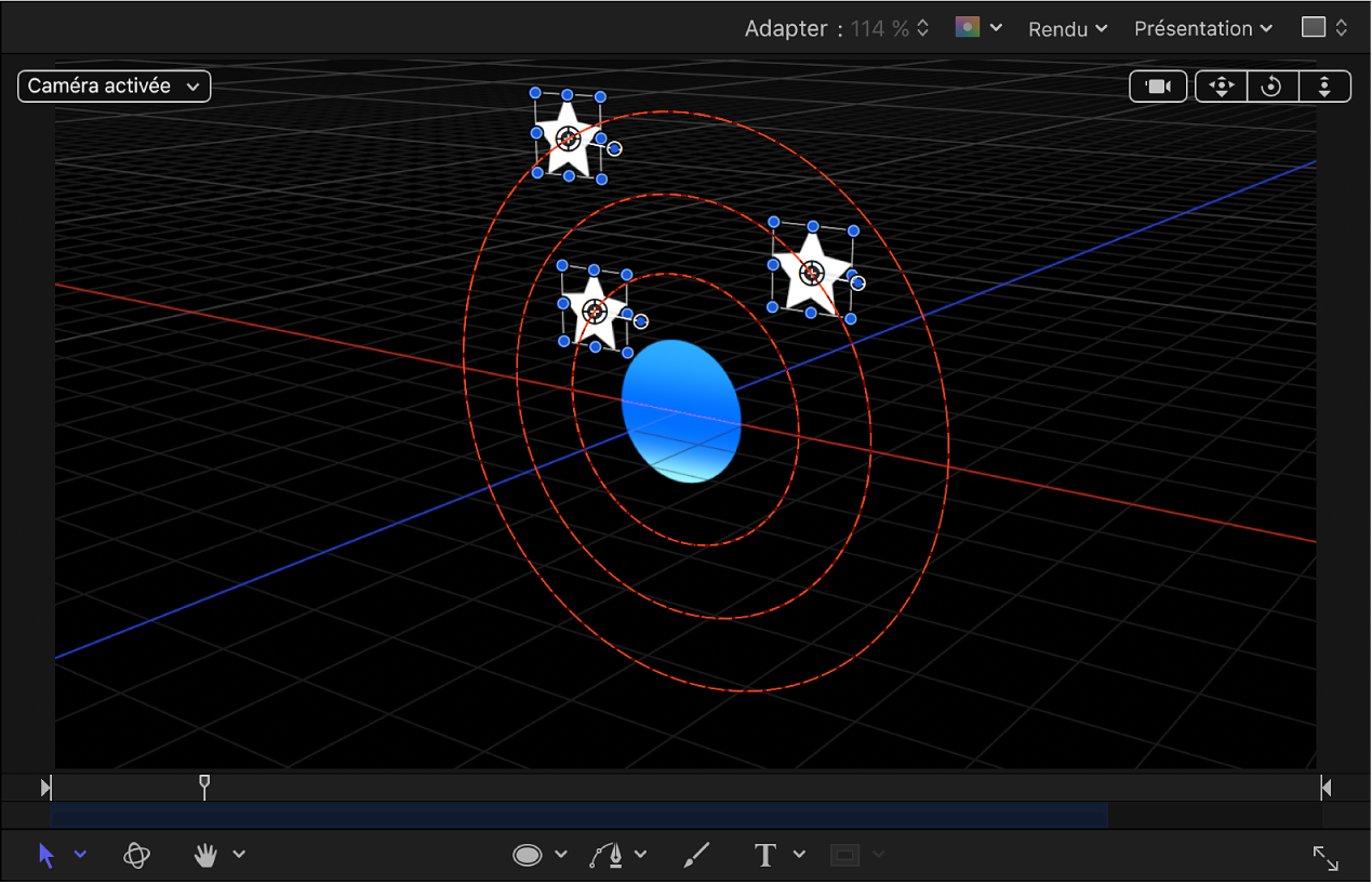 Canevas affichant le comportement En orbite avec les axes X et Y activés