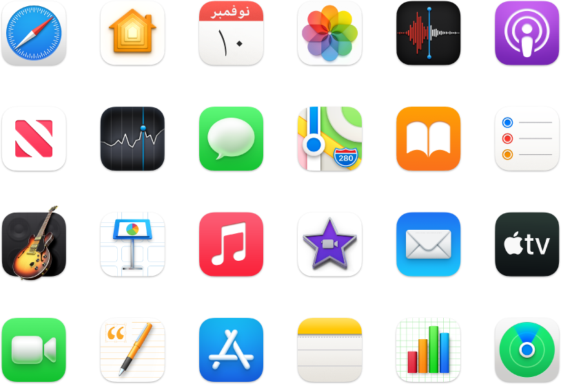 أيقونات التطبيقات المضمنة في الـ MacBook Pro.