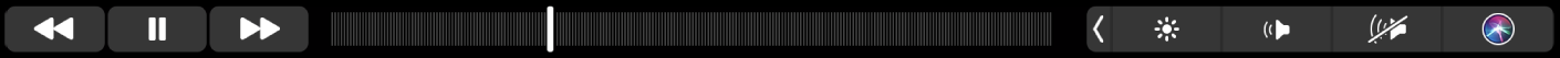 الـ Touch Bar الخاص بتطبيق الموسيقى تظهر عليه أزرار للإرجاع أو الإيقاف المؤقت أو التقديم السريع لما هو قيد التشغيل. يوجد أيضًا شريط تقديم للتنقل خلال الأغنية.