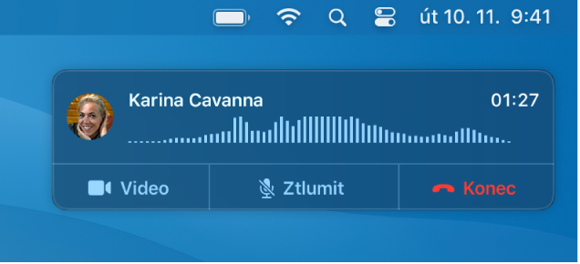 Část obrazovky Macu s oknem oznámení hovoru