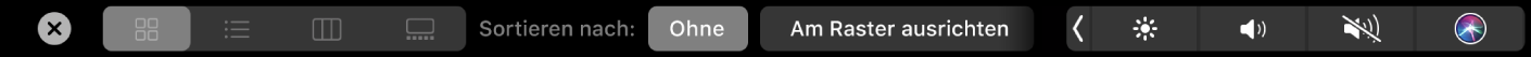 Die Finder-Touch Bar mit angezeigten Darstellungs- und Sortieroptionen