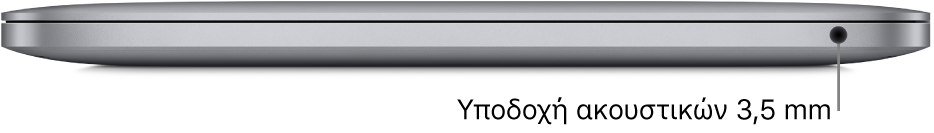 Η προβολή της δεξιάς πλευράς ενός MacBook Pro με chip M1 Apple, με μια επεξήγηση για την υποδοχή ακουστικών 3,5 χλστ.