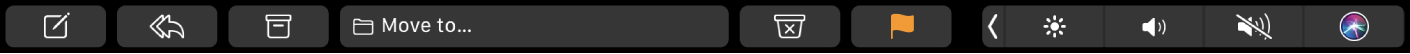 The Touch Bar for Mail, showing the compose, reply, file, Move to, junk, and flag buttons
