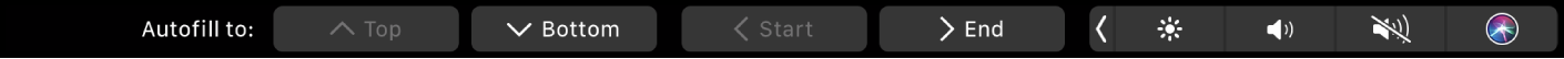 The Numbers Touch Bar with Autofill buttons displayed. These include top, bottom, start, and end.