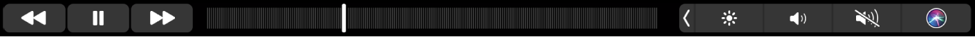 Touch Bar de Música con botones para retroceder, pausar o avanzar lo que se está reproduciendo. También hay una barra de arrastre para navegar dentro de una canción.