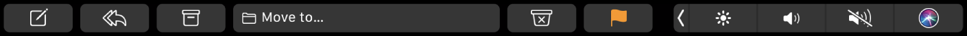 Touch Bar de Mail, affichant les boutons de composition, de réponse, d’archivage, de déplacement, de courrier indésirable et de drapeau