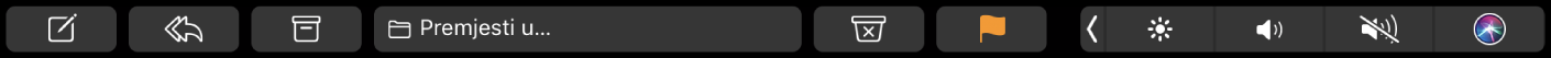 Touch Bar za Mail, prikazuje tipke za sastavljanje, odgovor, datoteku, premještanje poruka, neželjene poruke i označavanje zastavicom