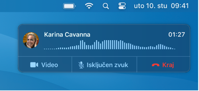 Dio zaslona Maca koji prikazuje prozor obavijesti o pozivu.