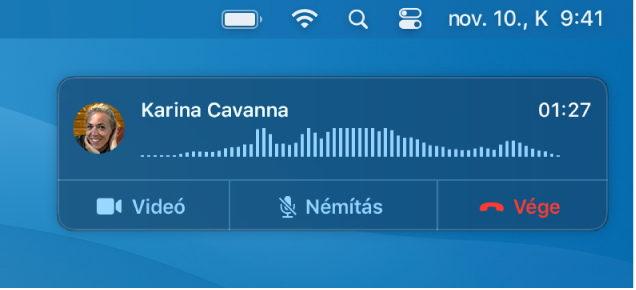 A Mac képernyőjének egy része a hívásértesítő ablakkal.