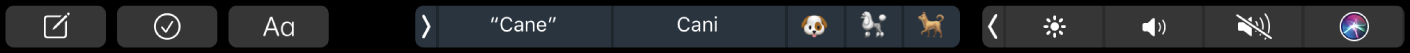 Touch Bar con i pulsanti per la composizione del testo e scrittura facilitata.