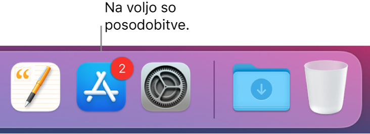 Del vrstice Dock, ki prikazuje ikono trgovine App Store z značko, kar pomeni, da so na voljo posodobitve.