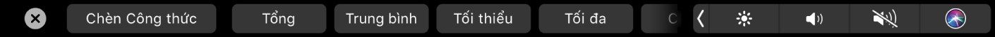 Touch Bar Numbers đang hiển thị các nút Công thức. Những nút này bao gồm tổng, trung bình, tối đa và đếm.