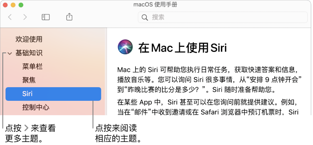 “帮助显示程序”,显示如何查看边栏中列出的主题以及如何显示主题的内容。