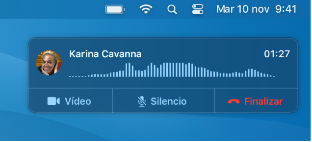 Parte de una pantalla de Mac que muestra la ventana de notificación de llamadas.