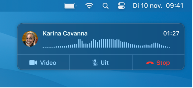 Een deel van een Mac-scherm met een melding van een binnenkomend gesprek.