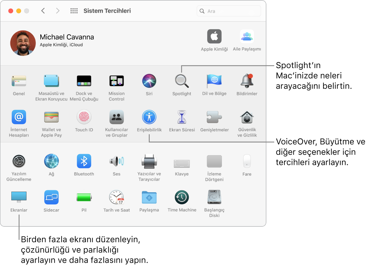 Sistem Tercihleri penceresi.