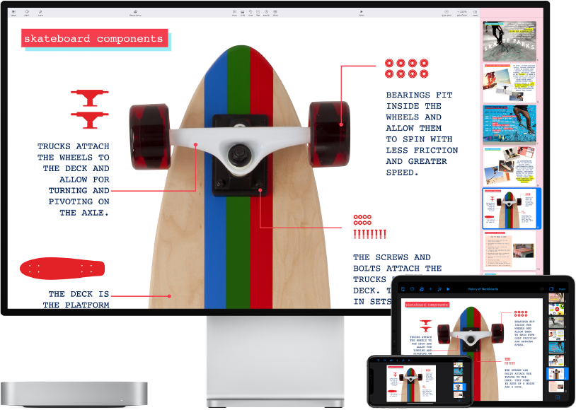 Mac mini ליד מכשירים שונים המציגים כולם את אותו תוכן ב-iCloud.