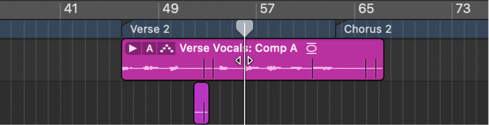 Ilustración. Área Organizar con un pasaje antes de arrastrar la parte superior del cursor de reproducción hacia abajo.